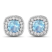 14KT White Gold 1.95ctw Aquamarine and White Diamond Earrings