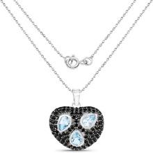 Plated Rhodium 1.44ctw Blue Topaz and Black Spinal Pendant with Chain