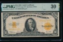 1922 $10 Gold Certificate PMG 30