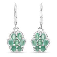 Rhodium Plated 2.48ctw Emerald and White Zircon Earrings