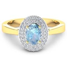 14KT Yellow Gold 0.70ct Aquamarine and Diamond Ring