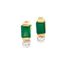 Plated 18KT Yellow Gold 1.10ctw Green Agate and Diamond Earrings