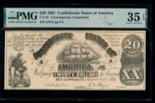 1861 $20 CT-18 Confederate PMG 35EPQ