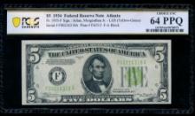1934 $5 Atlanta FRN PCGS 64PPQ