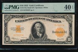 1922 $10 Gold Certificate PMG 40EPQ