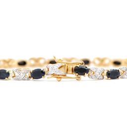 Plated 18KT Yellow Gold 8.25ctw Black Sapphire and Diamond Bracelet