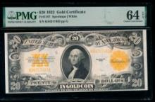 1922 $20 Gold Certificate PMG 64EPQ