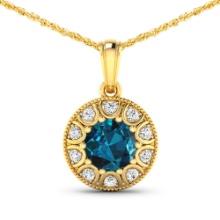 14KT Yellow Gold 2.05ctw London Blue Topaz and Diamond Pendant
