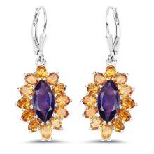 Plated Rhodium 6.54ctw Amethyst and Citrine Earrings