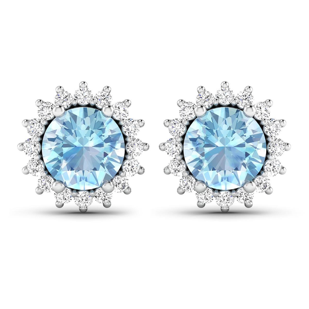 14KT White Gold 1.3ctw Aquamarine and Diamond Earrings