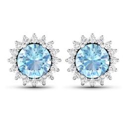 14KT White Gold 1.3ctw Aquamarine and Diamond Earrings