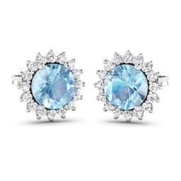 14KT White Gold 1.3ctw Aquamarine and Diamond Earrings