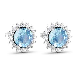 14KT White Gold 1.3ctw Aquamarine and Diamond Earrings