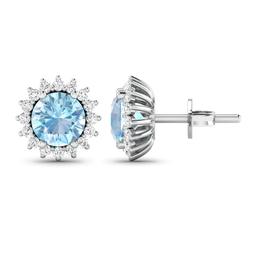 14KT White Gold 1.3ctw Aquamarine and Diamond Earrings
