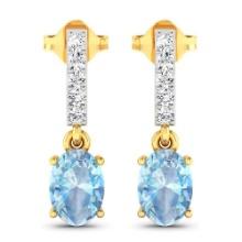 14KT Yellow Gold 1.02ctw Aquamarine and Diamond Earrings