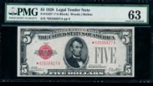 1928 $5 STAR Legal Tender Note PMG 63