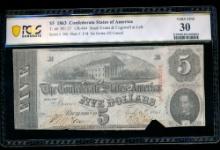 1863 $5 T-60 Confederate PCGS 30