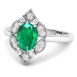 14KT White Gold 1ctw Zambian Emerald and Diamond Ring