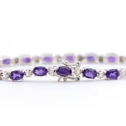 Plated Rhodium 7.45ctw Amethyst and Diamond Bracelet