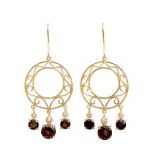 Plated 18KT Yellow Gold and Sterling Silver 3.80ctw Smokey Quartz Earrings