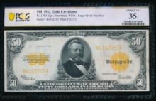 1922 $50 Gold Certificate PCGS 35