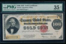 1922 $100 Gold Certificate PMG 35NET