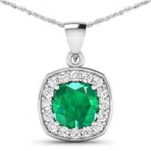 14KT White Gold 2.00ct Zambian Emerald and Diamond Pendant with Chain