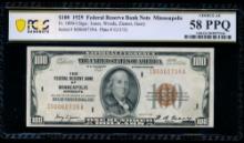 1929 $100 Minneapolis FRBN PCGS 58PPQ