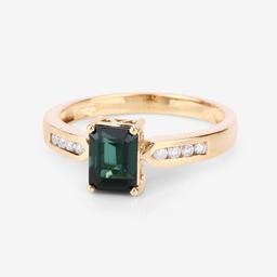 14KT Yellow Gold 1.19ctw Green Tourmaline and White Diamond Ring