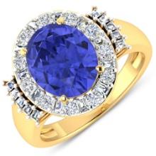 14KT Yellow Gold 3.43ct Tanzanite and Diamond Ring