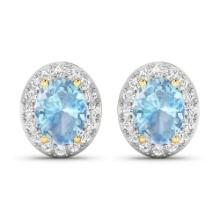 14KT Yellow Gold 1.92ctw Aquamarine and Diamond Earrings