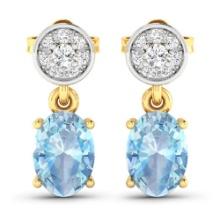 14KT Yellow Gold 1.02ctw Aquamarine and Diamond Earrings