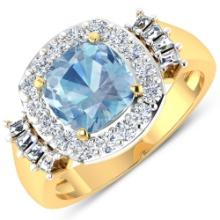 14KT Yellow Gold 1.48ct Aquamarine and Diamond Ring