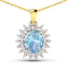 14KT Yellow Gold 2.7ctw Aquamarine and Diamond Pendant