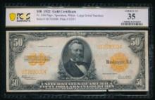 1922 $50 Gold Certificate PCGS 35