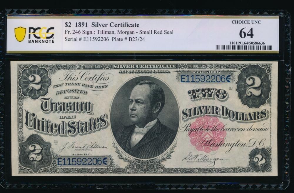 1891 $2 Silver Certificate PCGS 64