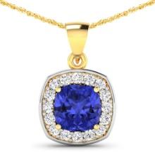 14KT Yellow Gold 2.10ct Tanzanite and Diamond Pendant with Chain