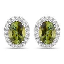 14KT White Gold 1.92ctw Green Tourmaline and White Diamond Earrings