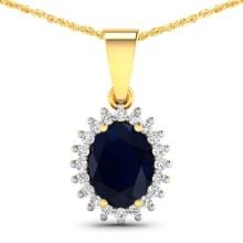 14KT Yellow Gold 1.3ctw Blue Sapphire and Diamond Pendant