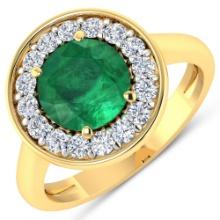 14KT Yellow Gold 1.8ct Zambian Emerald and Diamond Ring
