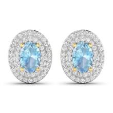 14KT Yellow Gold 0.7ctw Aquamarine and Diamond Earrings