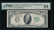 1934D $10 Philadelphia FRN PMG 64EPQ