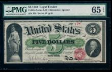 1862 $5 Legal Tender Note PMG 65EPQ