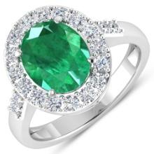 14KT White Gold 2.03ct Zambian Emerald and Diamond Ring