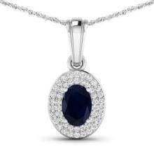 14KT White Gold 0.75ctw Blue Sapphire and Diamond Pendant