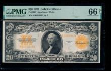 1922 $20 Gold Certificate PMG 66EPQ