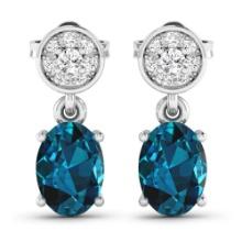 14KT White Gold 1.4ctw London Blue Topaz and Diamond Earrings
