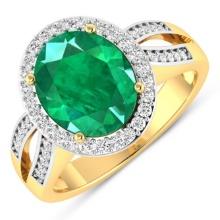 14KT Yellow Gold 3.14ctw Zambian Emerald and Diamond Ring
