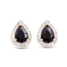 Plated 18KT Yellow Gold and Sterling Silver 2.75ctw Sapphire and Diamond Earrings