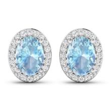 14KT White Gold 1.02ctw Aquamarine and Diamond Earrings